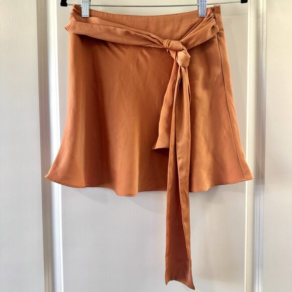 Le Lis Dresses & Skirts - Le Lis Burnt Orange Wrap Mini Skirt Size Small Tie Waist Flowy Silky Satin Look